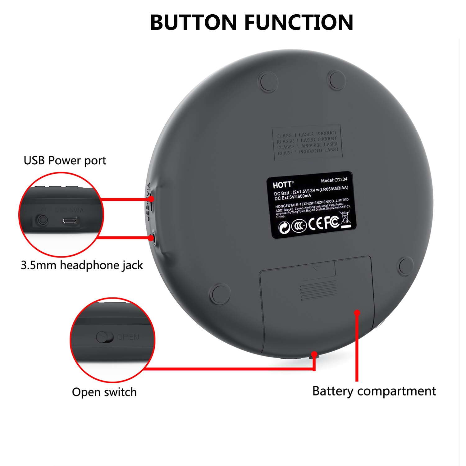 HOTT CD 204 Portable CD Player CD Walkman with LCD Display CD Music Player with Anti-Skip/Shockproof for Home Travel and Car