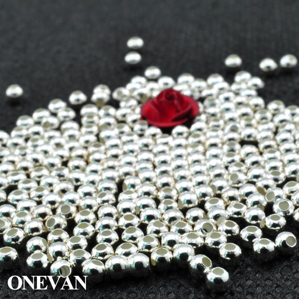 ONEVAN 100% 925 Sterling Silver Smooth Loose Round Beads Diy Bracelet Necklace Jewelry Making Charm Accessories