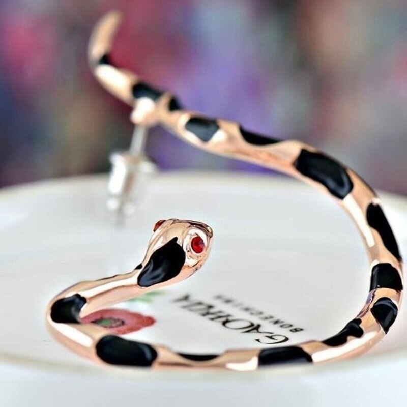 Punk Style Twining Red Eyes Snake Shape Earrings Stud Cuff Earrings For Women Style Jewelry