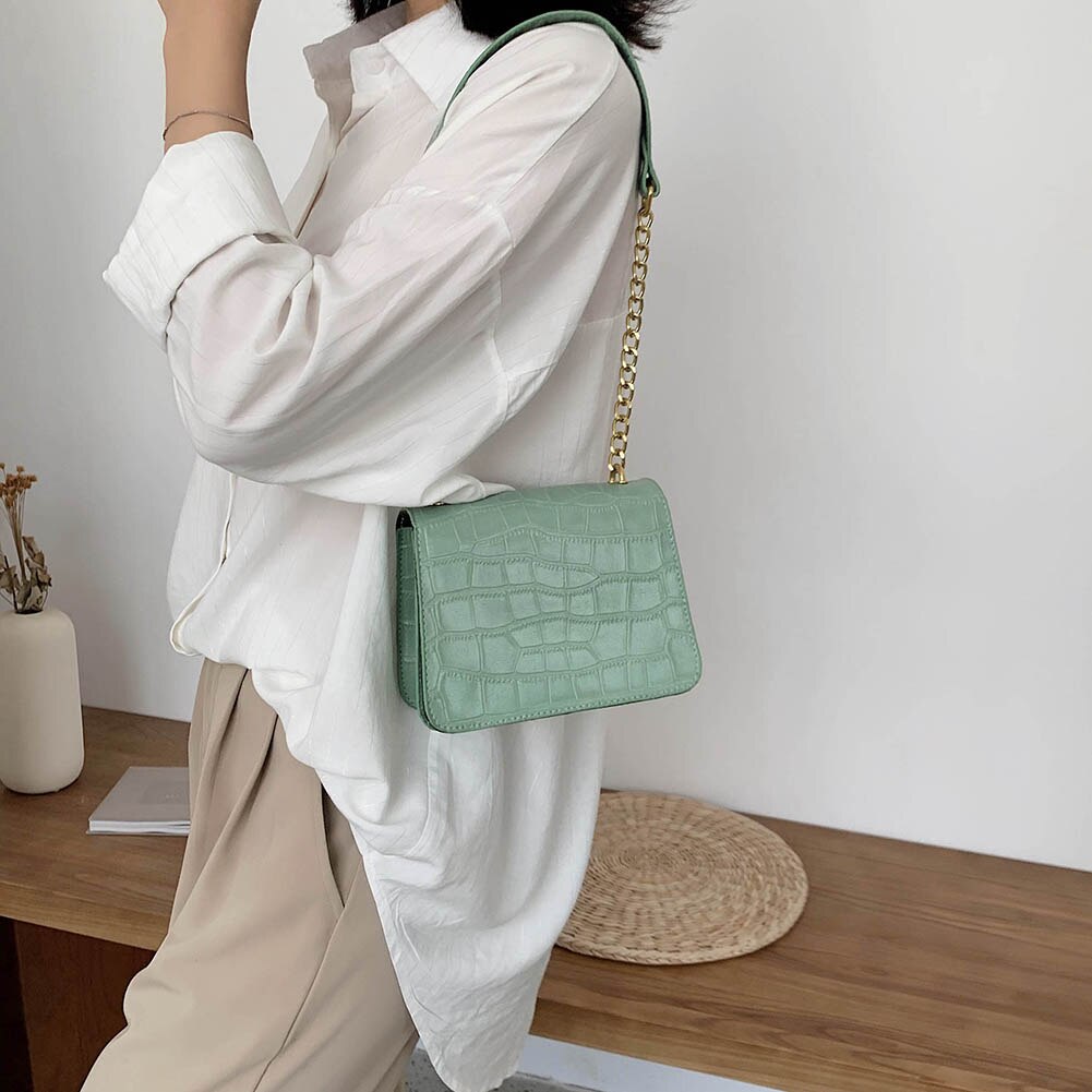 Sacchetto di Spalla dell'annata Delle Signore Catena Della Spalla messaggero Borsa Crossbody di Cuoio Delle Donne Della Borsa di colore Solido Borsa Femminile