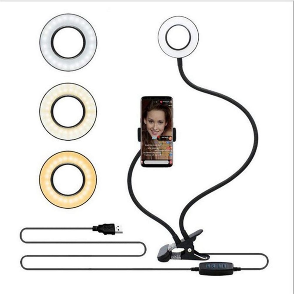 Selfie Flash Ring Licht + Mobiele Telefoon Houder 24 Led Camera Lange Arm Usb Clip Op USB10-Level Helderheid