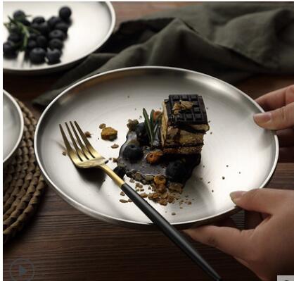 Household double insulated stainless steel plate disc flat bottom plate dish plate flat plate barbecue