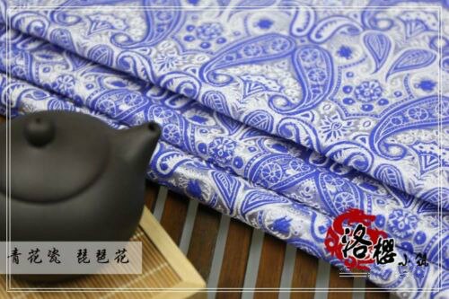 Brokad jacquard siden tyg kostym kinesiska kläder klänning kimono kläder tyger pipa blomma: Vit och blå