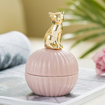 Or 3d Chat kitty animaux En Porcelaine Porte-Bijoux Anneau Plat de Bijoux En Céramique Décor À La Maison Plateau Bol pot blanc Rose pour mariage: pink4