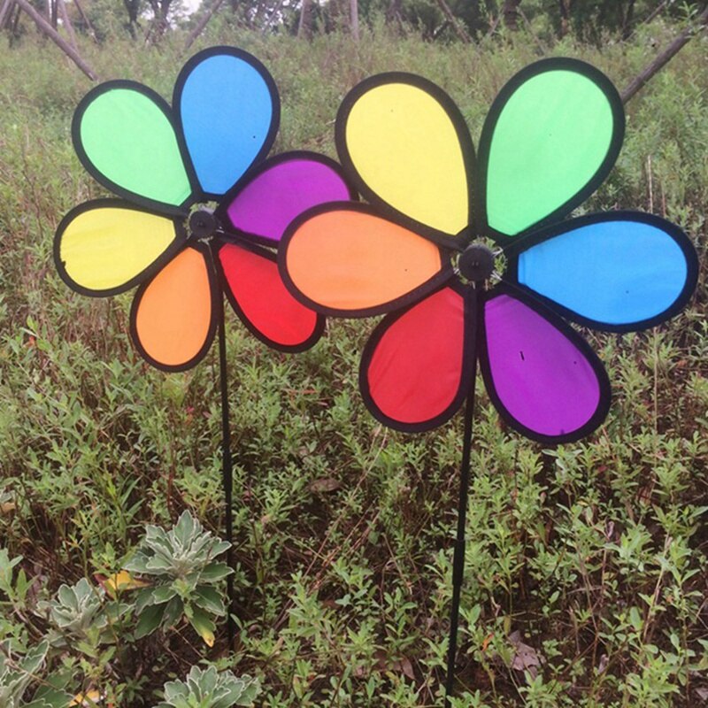 Moulin à vent en tissu 6 couleurs, bordure noire, Camping, jouets pour enfants, décoration de jardin, 6 pièces
