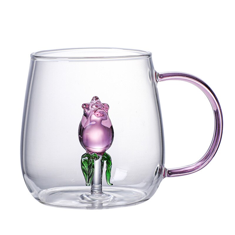 380ML Cartoon Animal Shape Glass Home Cute High Borosilicate Glass Single Layer Cup Living Room with Guests Juice Cold Drink Cup: Rose