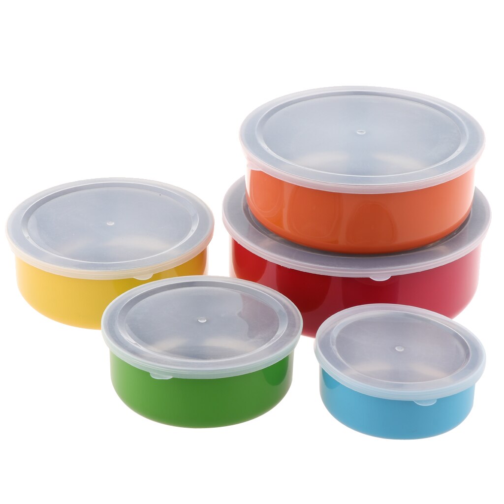5Pcs Stainless Steel Mixing Bowls Set with Lids Non-Skid Silicone Covered Bowl Set for Food Beads Nuts Fruit Vegetable Container