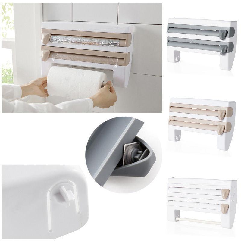 Dispensador de rollos de cocina, soporte de pared para nevera, Film transparente, papel de aluminio, montado en la pared