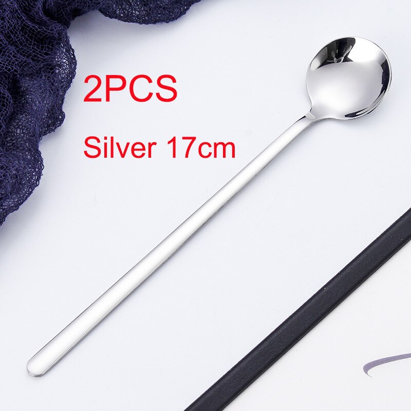 Goalone 2Pcs Soep Lepel Set 304 Roestvrij Staal Ijs Party Dessert Lepels Theelepel Goud Thee Koffie Koud Drankje kids Lepel: 2Pcs-Silver-17cm