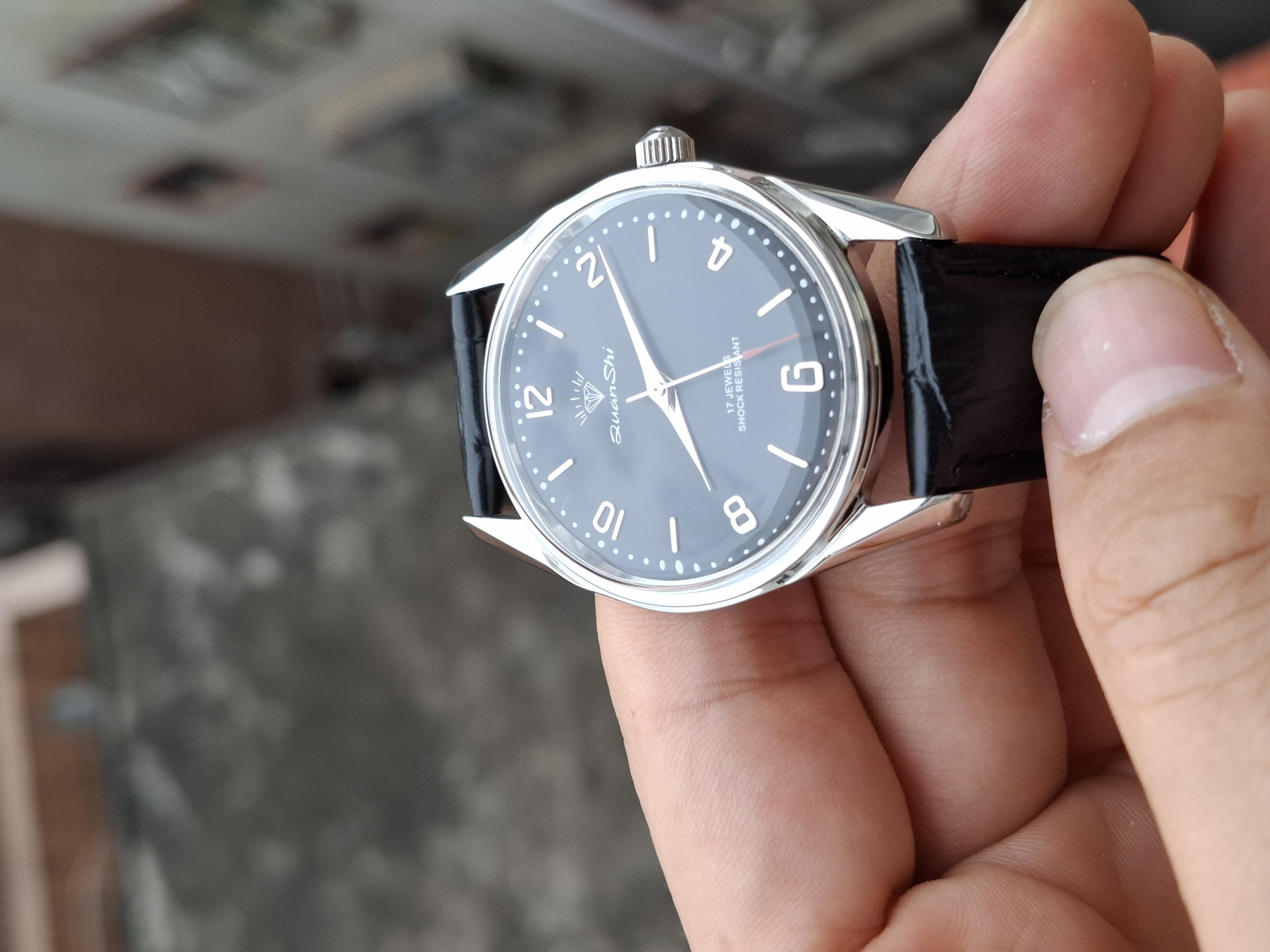 Genuine Shanghai Mechanical Watch Manual Winding 17 Diamond Retro Waterproof Mens Watch Religio Masculino Watche for Men: black