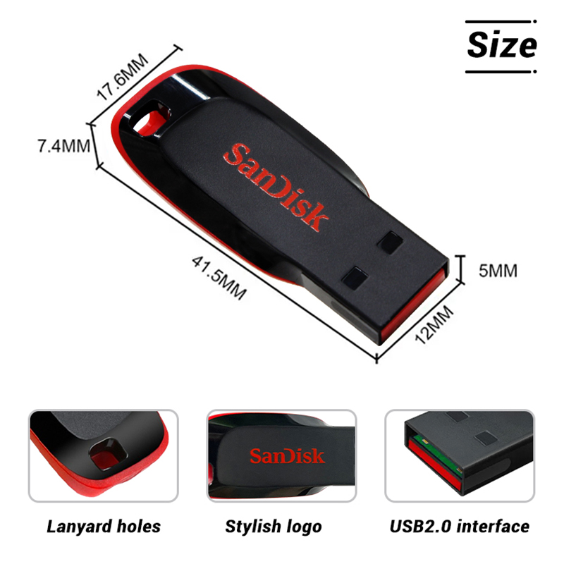 SanDisk Cruzer Blade USB 2.0 CZ50 USB Flash Drive 128GB 64GB 32GB 16GB Originele Pendrive basisopslag Memory Stick U Disk