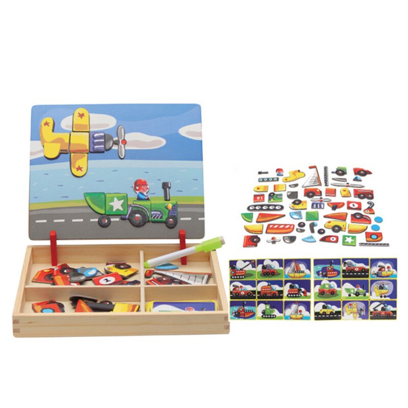 100+Pcs Wooden Toy Magnetic Puzzle Toys Children 3D Metal Puzzle for Kids Tangram Drawing Board Learning Wood Toys Baby Oyuncak: 16