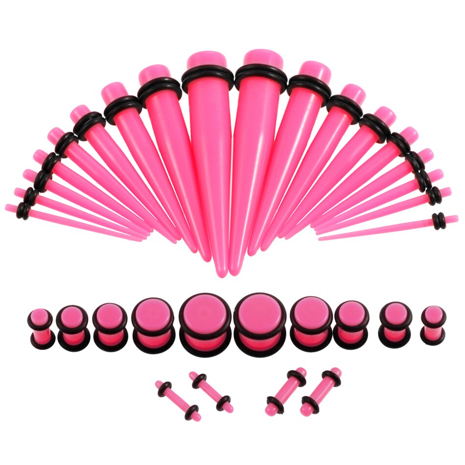 36 Stks/partij Acryl Oor Gauge Taper En Plug Stretching Kits Gemengde Kleur Oor Flesh Tunnel Uitbreiding Body Piercing Sieraden 14G-00G: Pink