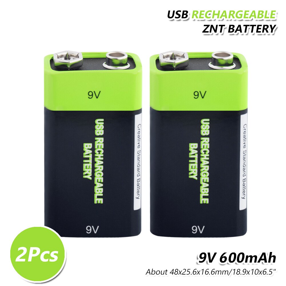 2x Oplaadbare 600Mah 9 V Lithium-polymeer Lipo Batterijen Usb Charger 9 Volt 48X25.6X16.9Cm li-Polymer Batterij Met Usb-kabel: only 2pcs battery