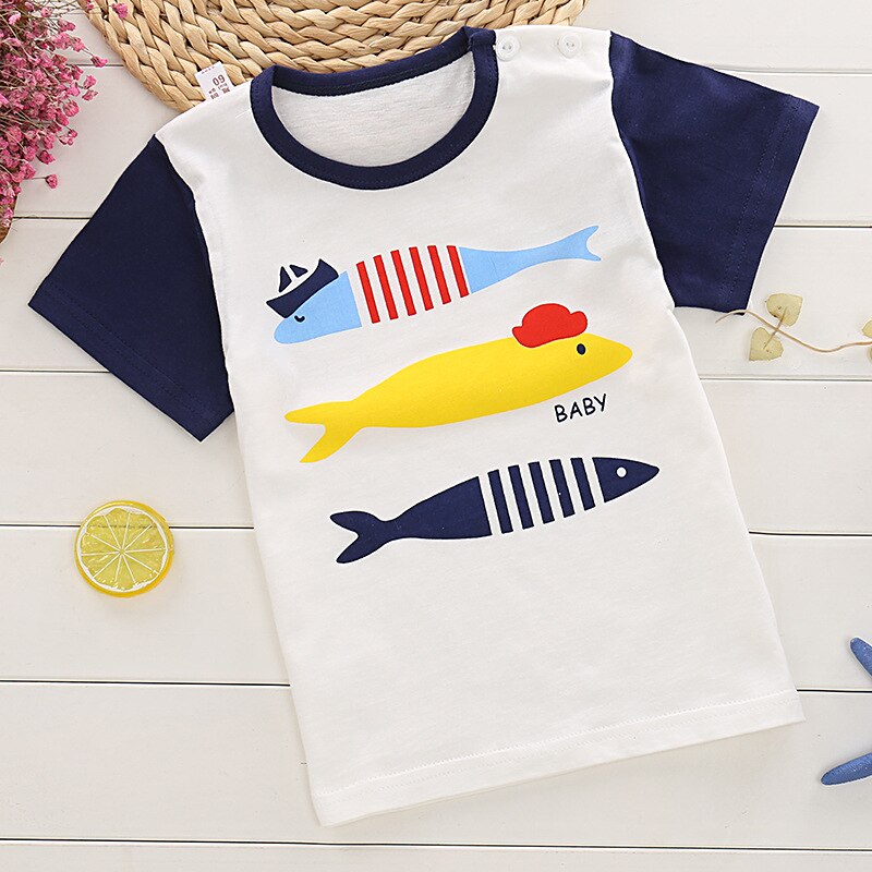 Kinderen Korte Mouwen T-shirt Voor Jongen/Meisjes 2-9 Jaar Tieners Kinderachtig Katoen Karakter Fishbone Zebra donkey Kids Tops Tee: Goud / 6