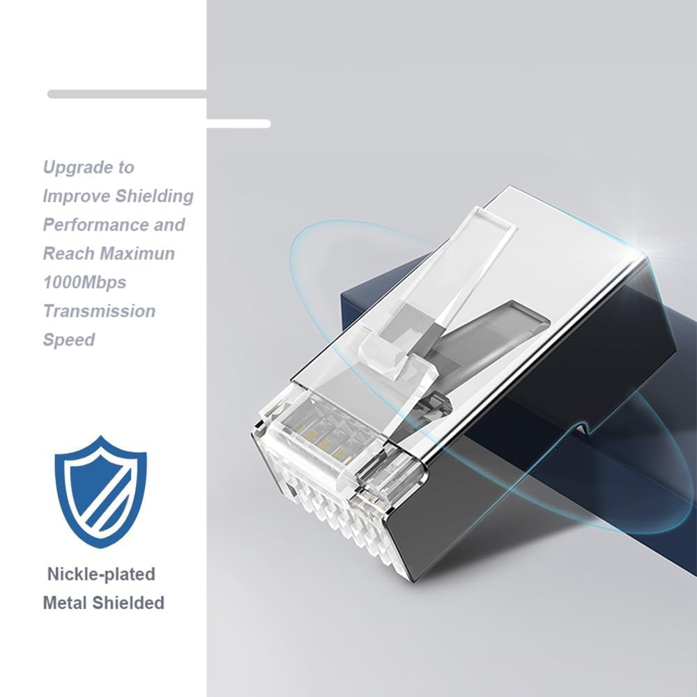 ZoeRax 100-Pack RJ45 Cat6 Pass Through Connector Shielded RJ45 Modular Plugs 1.1mm Hole for Solid or Stranded FTP/STP Cable