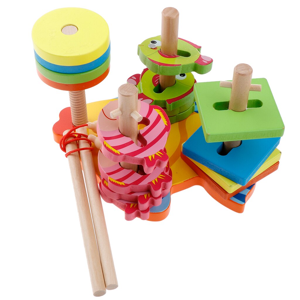 Wooden Four-Column Fishing Game Set Kids Party Pretend Play Favor Supplies