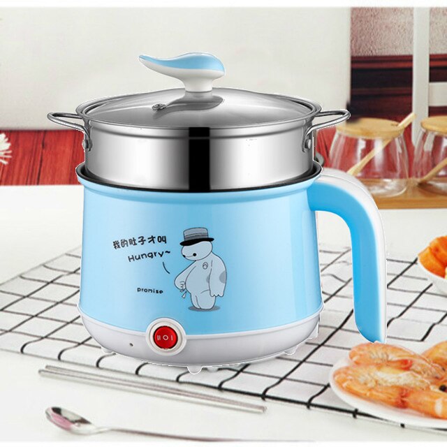 220V Mini Multifunction Electric Cooking Machine Single/Double Layer Available Pot Multi Electric Rice Cooker Non-stick CF43: Double layer  blue / EU