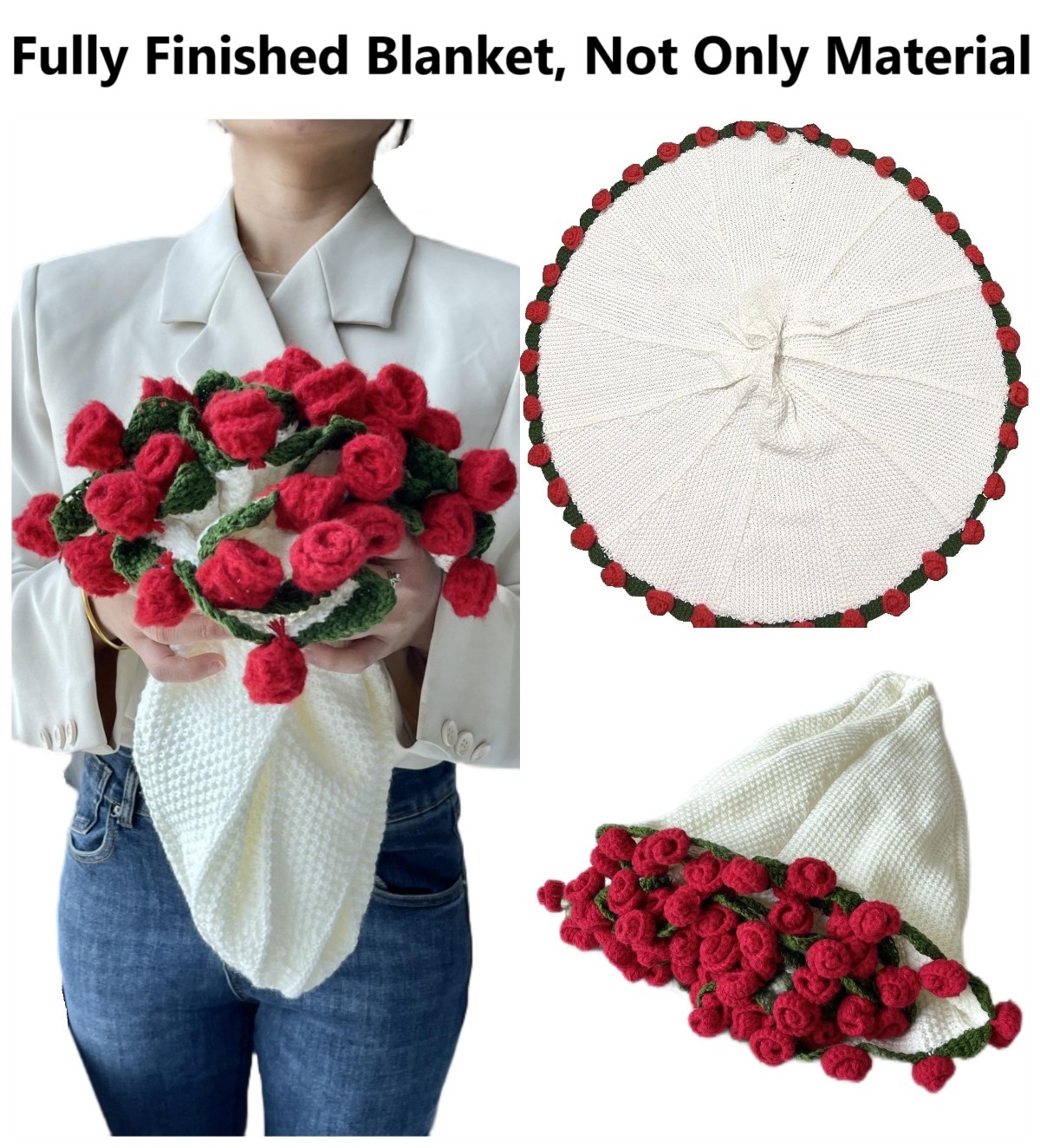 Manta de rosas terminada, ramo de flores rosas, suéter peludo de ganchillo hecho a mano, cama, sofá, mamá, esposa, de cumpleaños, chal, manta envolvente