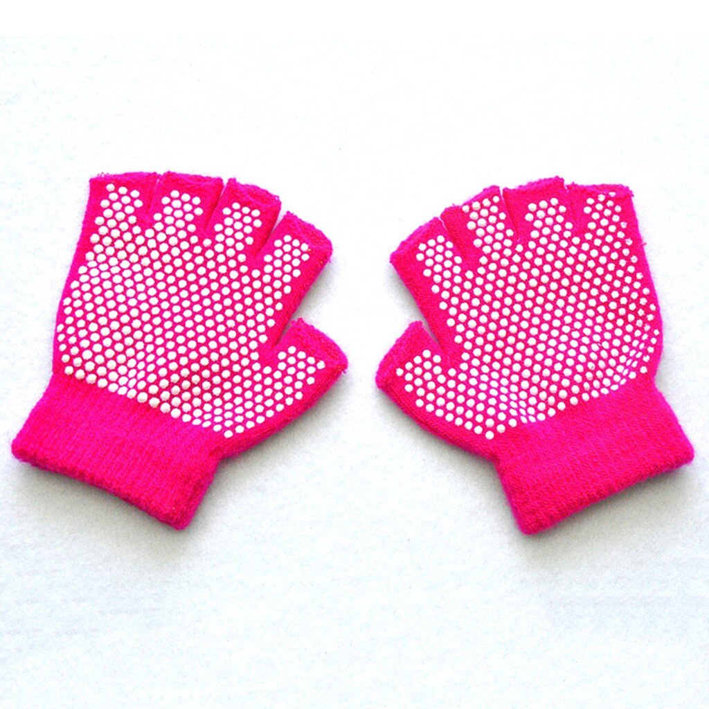 Inverno crianças crianças meninas meninos luvas de inverno quente malha sem dedos sólido antiderrapante luvas para crianças: Hot Pink
