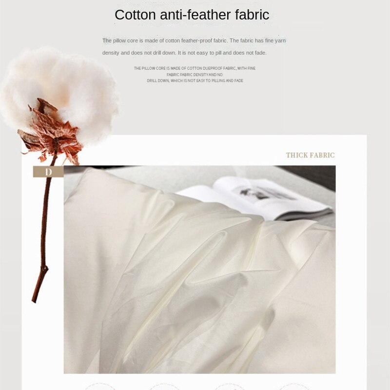 100% Cotton Hotel Pillowcase, Three-dimensional Sleeping Pillow, Soft and Comfortable Neck Pillow, 1 Standard Bedding Pillows