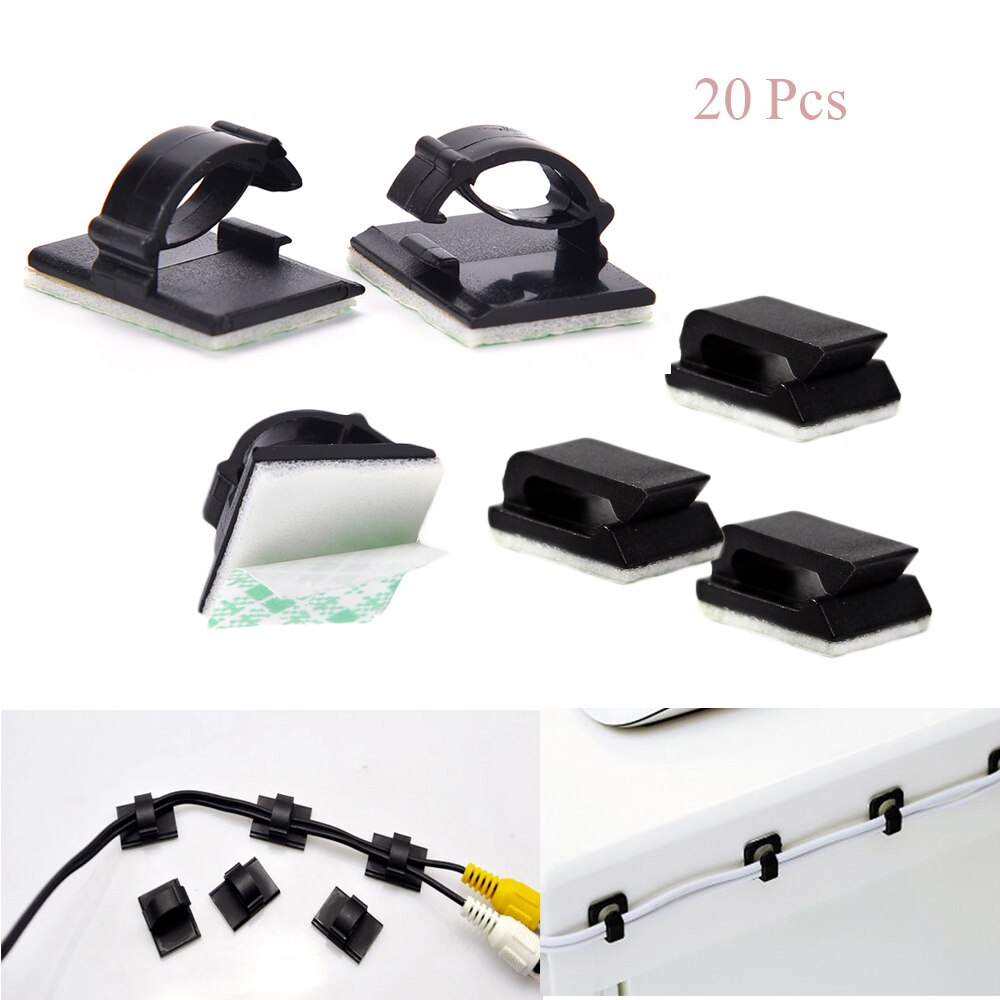 18/20pcs Cable Clips Desktop Organizer Self-Adhesive Cord Management Wire Holder Data Telephone Line Winder Fastener Clamp