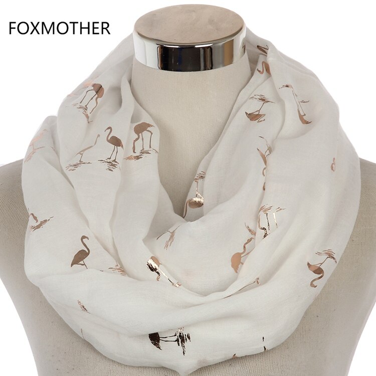Foxmother Mode Glanzende Roze Mint Bronzing Folie Goud Flamingo Swan Ring Sjaal Snood Foulard Sjaal Vrouwen: White Loop