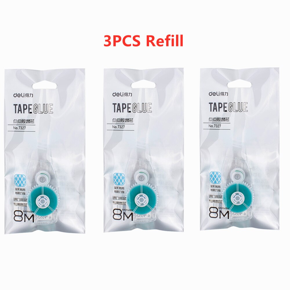 Deli Double Sided Adhesive Dots Stick Roller Glue Tape Dispenser Sticks Adhesive Cutter Stationery Office Supply 7326: 3PCS Refill