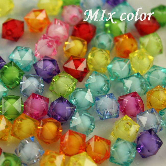 8mm 100pcs Transparent square Acrylic Faceted Bead In A Bead Beads Jewellery children diy toys beads: mix color 100pcs