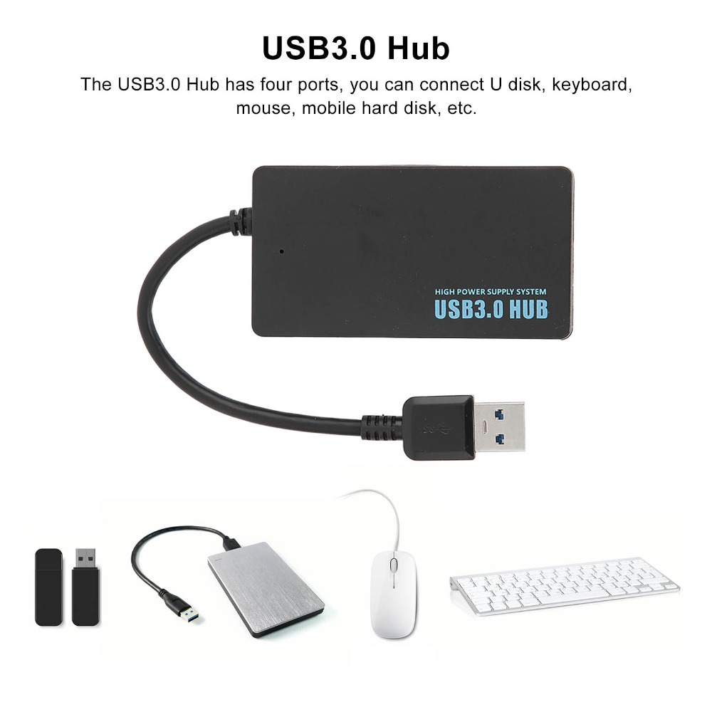 Hub USB3.0 Portátil com 4 Portas, Plug and Play, Alta Velocidade, Preto, Estação de Docagem USB3.0 5Gbps para Escritório