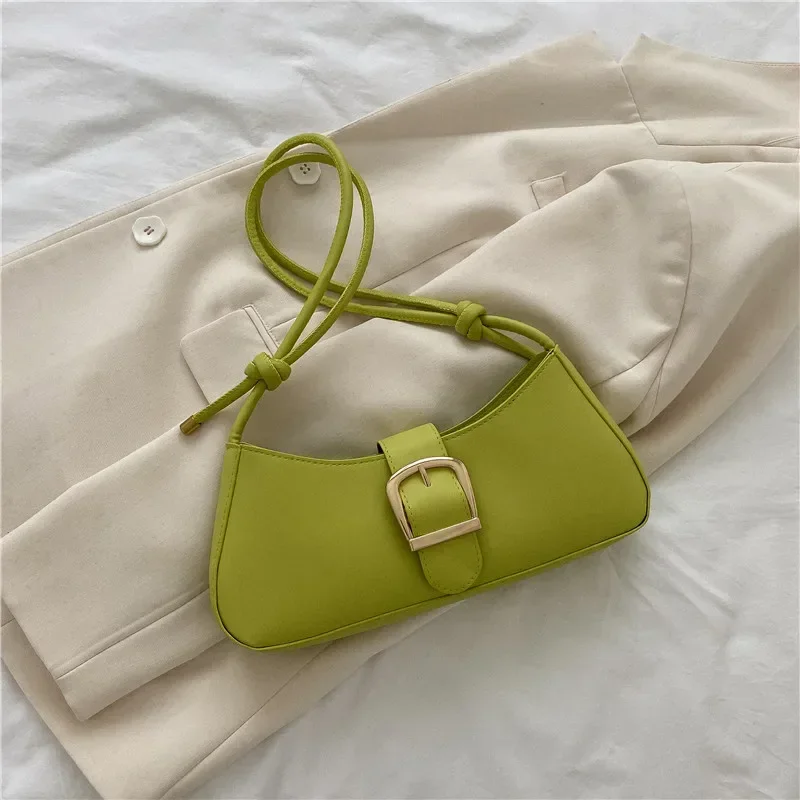 Minimalist Shoulder Bag for Women Simple Solid Color Underarm Bag Buckle Handbag and Purse Small Top-handle Bags: light green