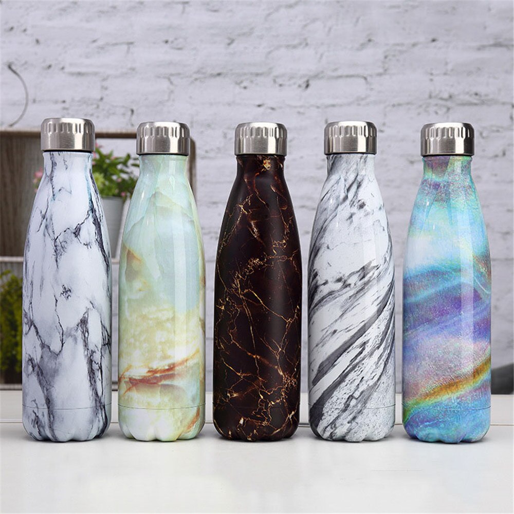 Marmor Druck Wasser Flasche Isolierte Tasse 500ml Edelstahl Bahre Kaffee Thermos Flasche Sport Reise Trinken Flasche