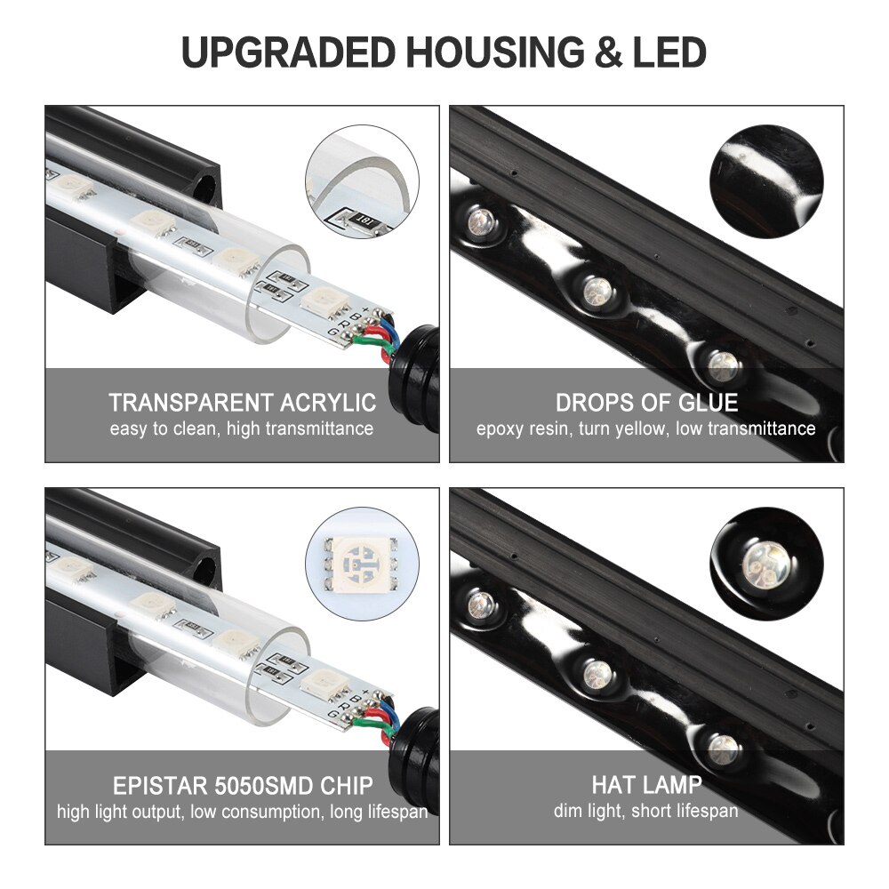 EU/US Plug 18-48CM 5050 RGB LED Aquarium Air Bubble Light Fish Tank Bar light Aquatic Submersible Lamp Waterproof RF Controller