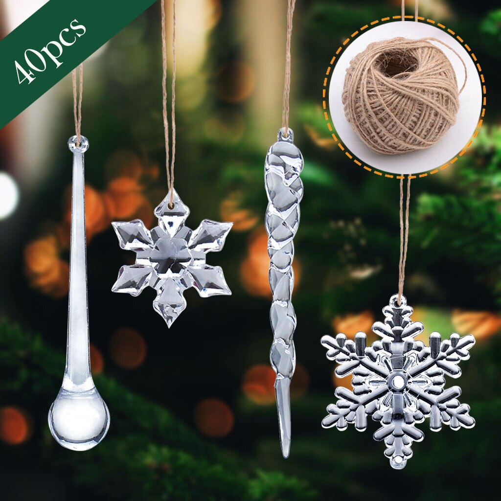 40Pc Sneeuwvlok Ijspegel Ornament Crystal Kerstboom Transparante Decoratie