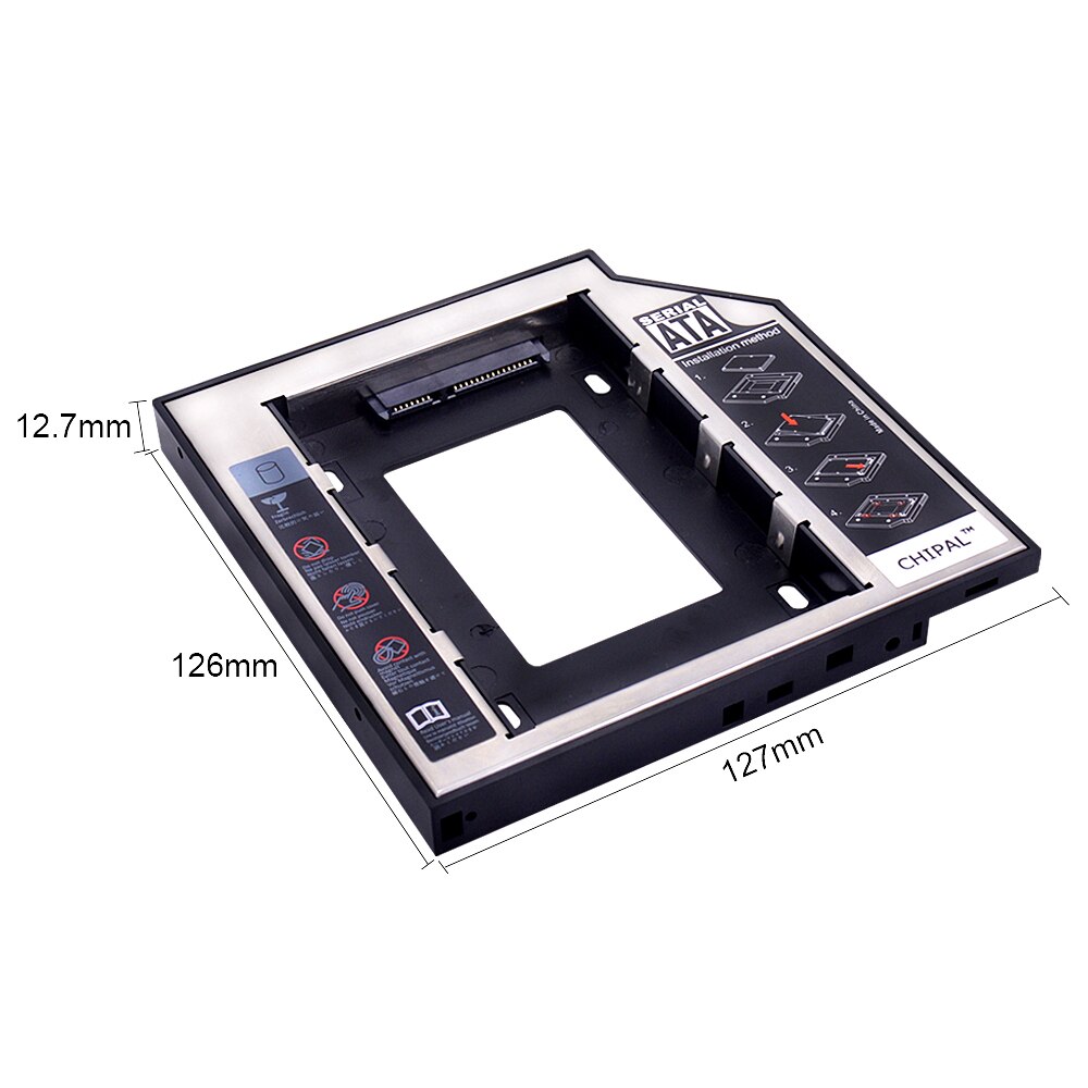 2nd HDD Caddy 12.7mm aluminium Optibay SATA 3.0 boîtier de disque dur boîtier DVD adaptateur 2.5 SSD 2 to pour ordinateur portable cd-rom