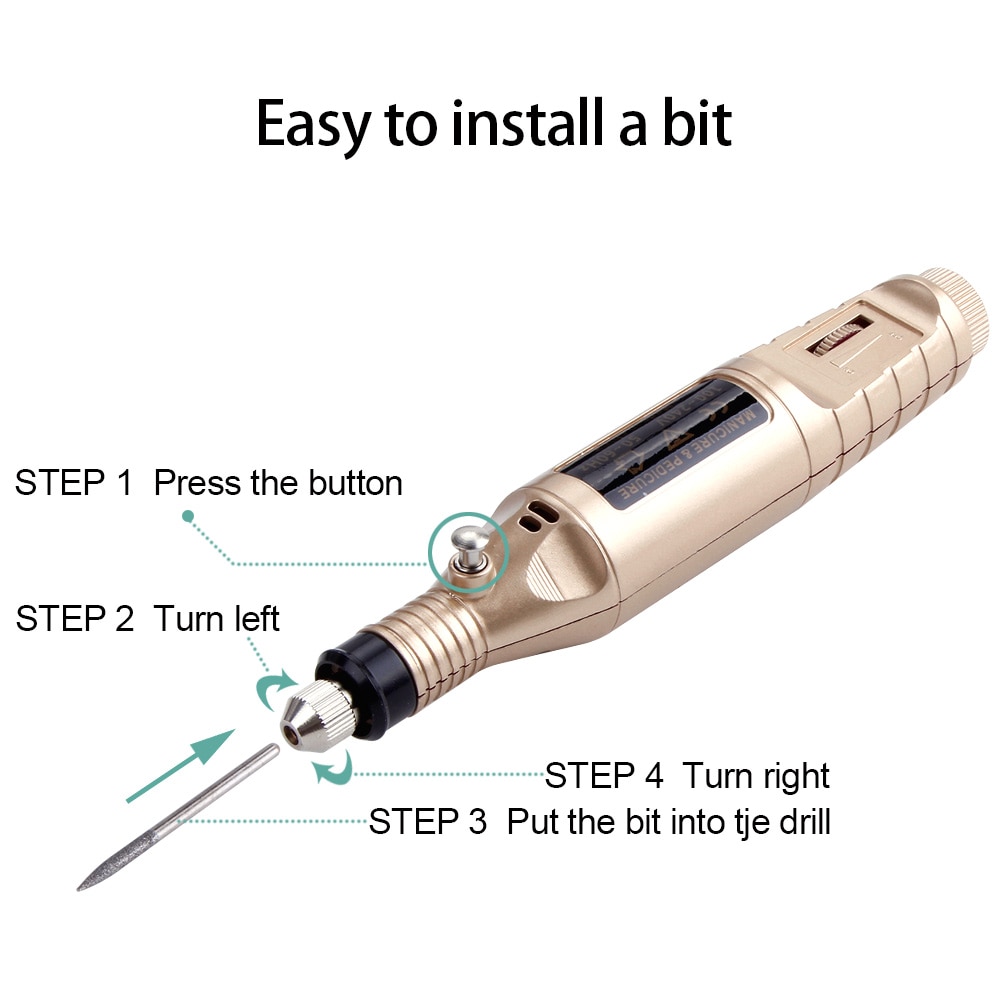 Electric Nail Drill Set Manicure Machine Pedicure Tool 6 Bits Sanding Buffer Apparatus Strong File Pen USB Charging