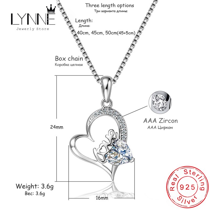 925 Sterling Silver Heart Zircon Pendant Necklace Purple Rhinestone Collarbone Chain Necklaces Women Jewelry