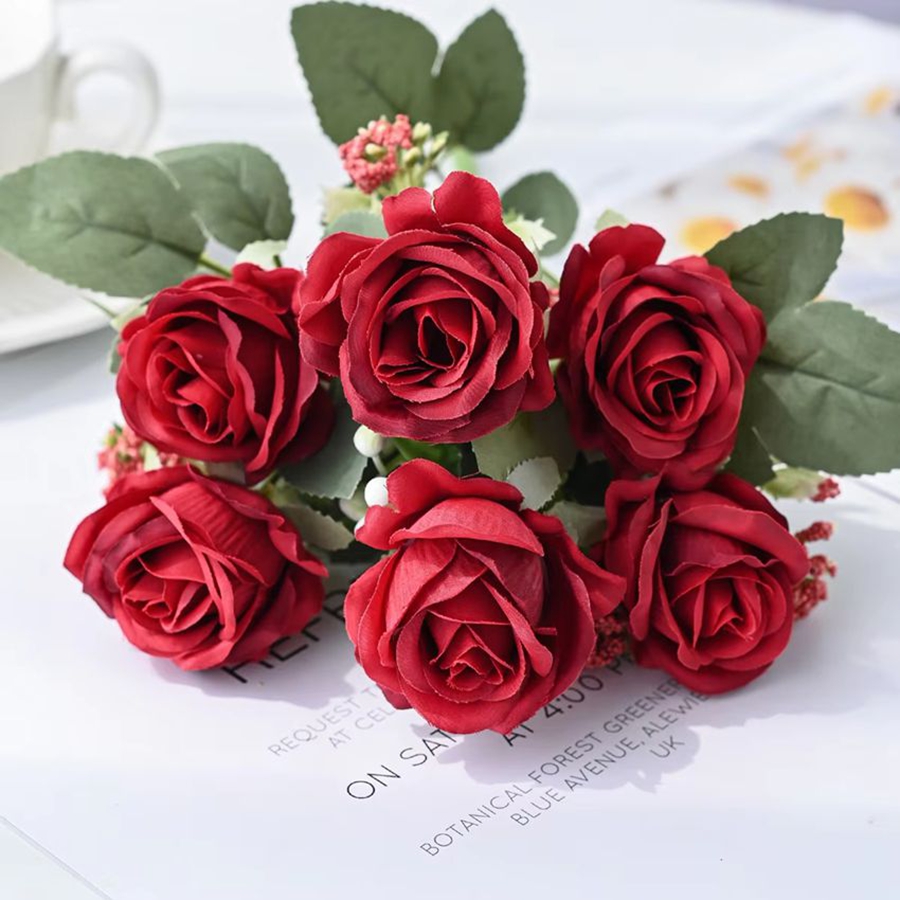 Flores artificiales de seda, ramo de rosas para el Festival, jarrón de Mesa para el hogar, ramo de novia, decoración de bricolaje, utilería para escenario