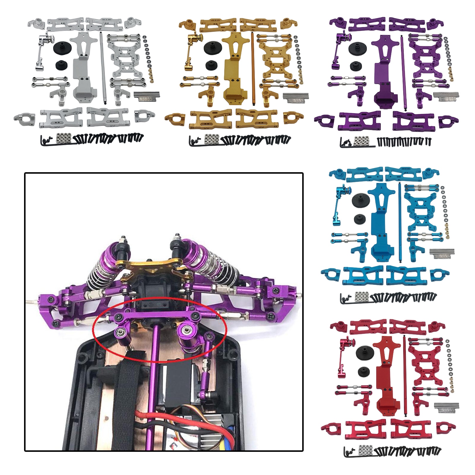 1/14 Rc Metal Voor Achter Swing Arm + C-Vormige Seat + Motor Gear + Trekstang Voor Wltoys 144001 1/14 Crawler Vrachtwagens Diy Accessoire