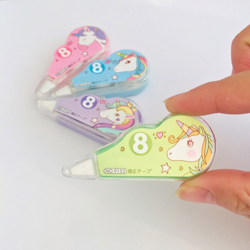 4 stk/sæt kawaii tegnefilm korrekturtape børn tegnefilm korrektur papirvarer 5mm plast korrektion tape skole kontorartikler