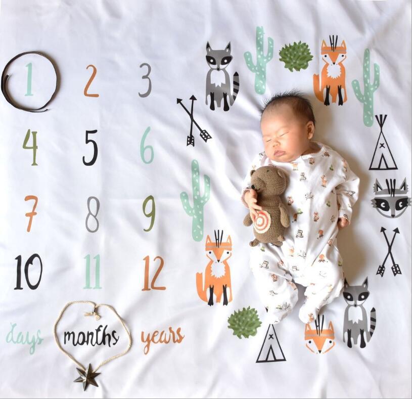 100*100 Cm Cartoon Baby Milestone Foto Props Achtergrond Dekens Spelen Matten Achtergrond Doek Kalender Foto Accessoires