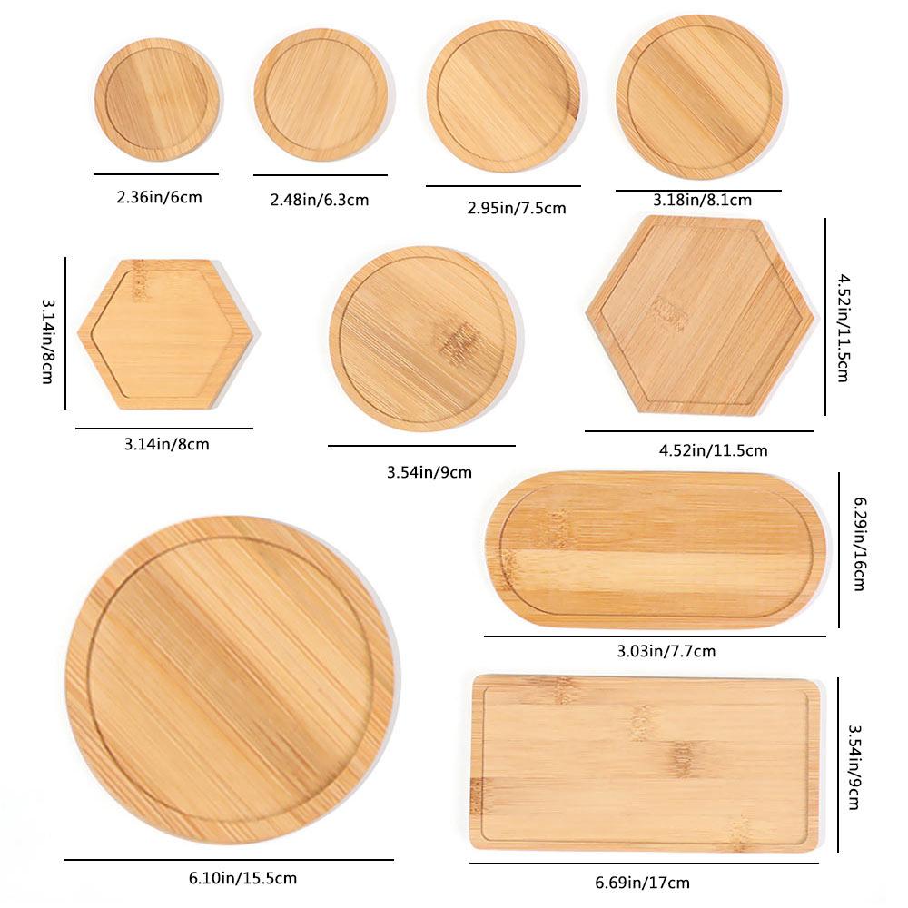 1PC Simple Bamboo Wood Tray Round Square Hexagon Flowerpot Base Pot Stander Succulents Bonsai Holder Home Decor Gardening