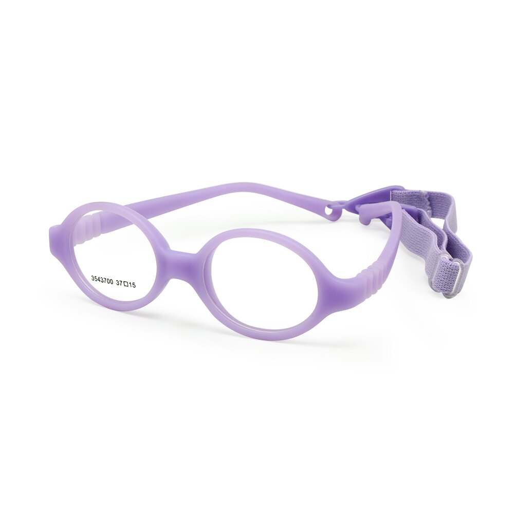 Babybriller størrelse 37mm uden skruesikker bøjelig med rem, fleksibel optisk børneramme og plano-linser, briller til børn: Lilla