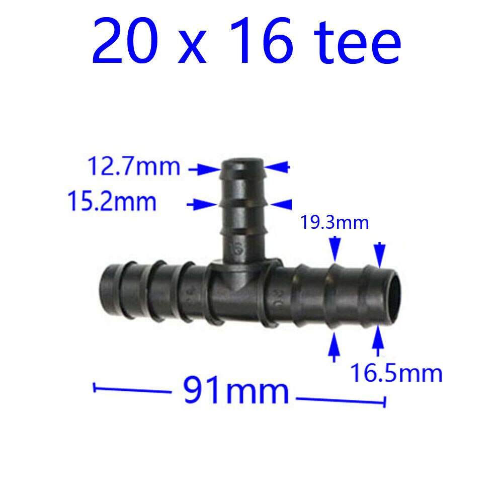 Puutarhan vesiletku 25mm/20mm/16mm pienentävä tee väkäliitin 3/4 1/2 letku vedenjakaja puutarhan kastelutarvikkeet 2 kpl: 20 to 16mm