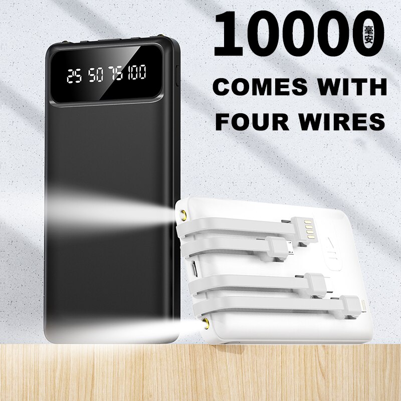 10000Mah Power Bank Met 4 Kabels Met Stand Led Powers Display Snel Opladen Draagbare Powerbank Geen Magnetische Kan Dragen boarding