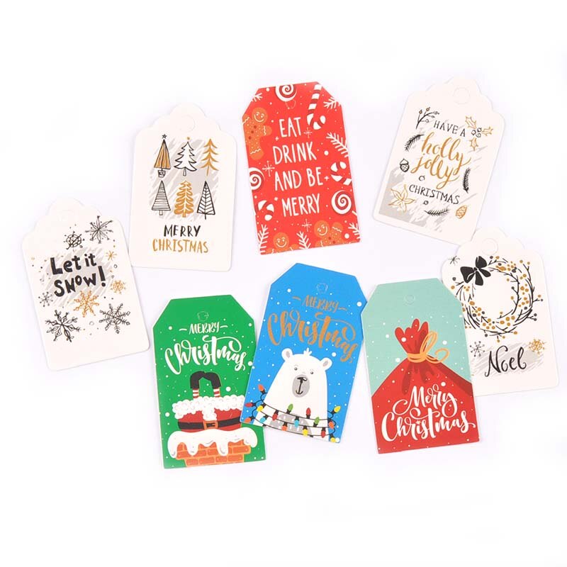 50 pièces papier Kraft mélangé carte père noël arbre papier étiquette HangTag bricolage fête boîte à bonbons étiquette de cuisson décor de noël C3010