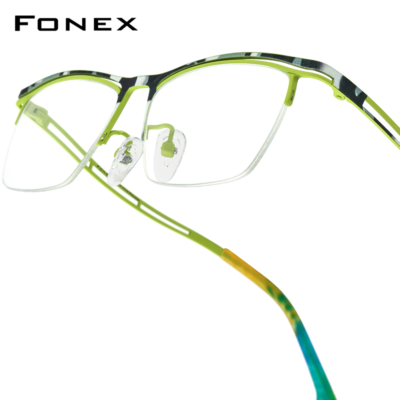 FONEX Titanium Brilmontuur Mannen 2025, Nieuw Merkontwerp Semi-Randloze Vierkante Brillen Halve Rand Japanse Ultralight Brillen 85890: WHITE