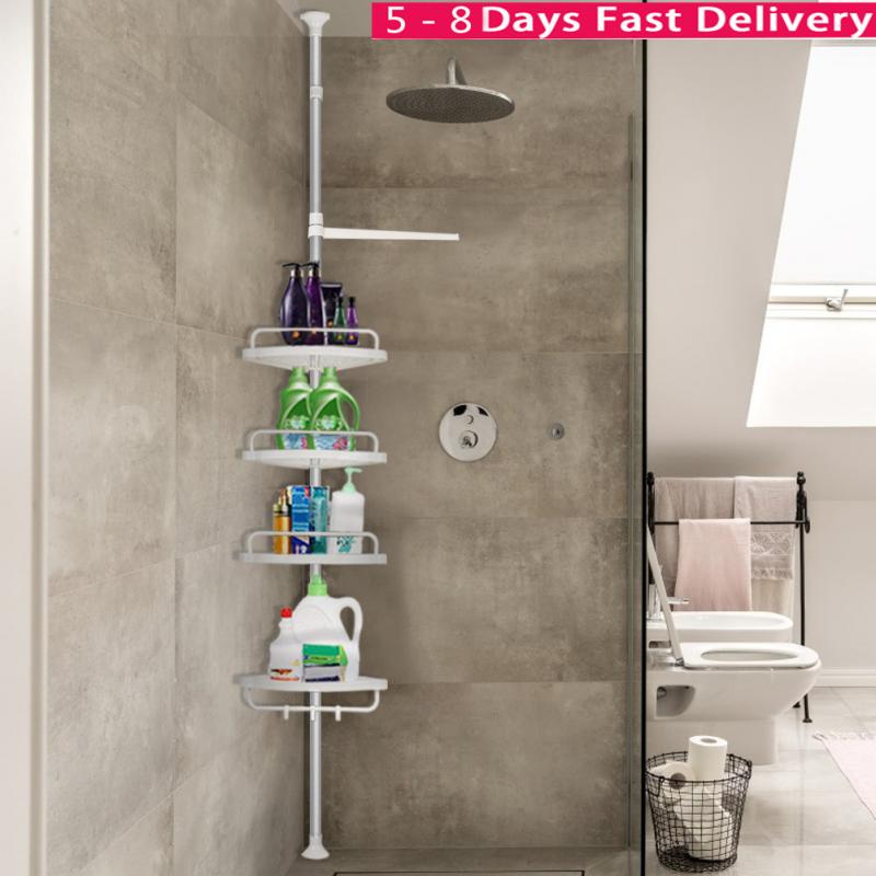 Estante triangular de acero inoxidable para baño, 4 estantes, telescópicos, ajustables, 254-304cm, HWC