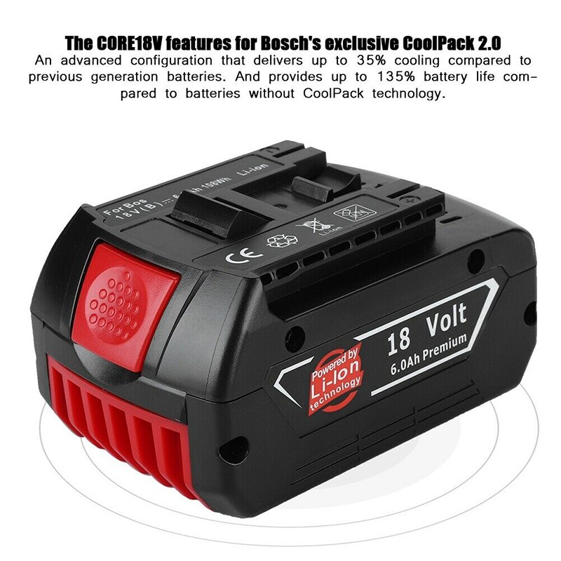 2022 18v 6000 mah oppladbart batteri til bosch 18v batteri backup 6.0a bærbar erstatning til bosch flaggermus 609 indikatorlampe