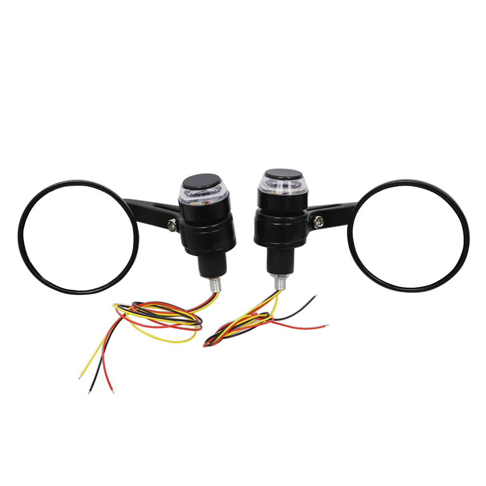 7/8&quot; Round Motorcycle Rear View Mirrors Motorbike Handle Bar End Rear View Mirrors With LED Turn Signals Black Cafe Racer Mirror: Clear lens